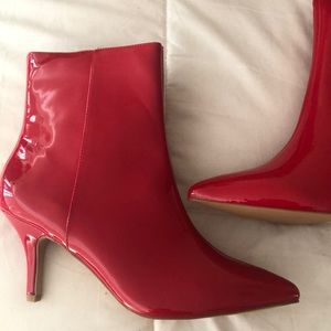 Brand new unworn red vinyl booties